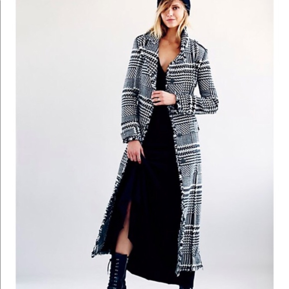 Free People Recognition Houndstooth Maxi Coat